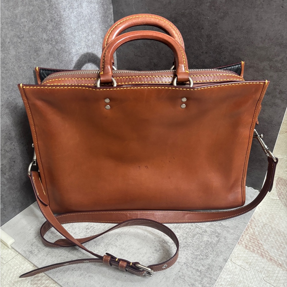 Coach Rogue Briefcase Brown Leather Work Bag Satchel Crossbody Laptop Authentic